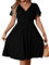GORGLITTER Women's Plus Size A Line Flowy Midi Dress Wrap V Neck Ruffle Short Sleeve Smocked Beach Dresses Black X-Large Plus