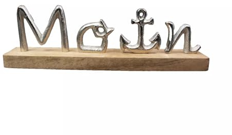 Generisch Maritimer Schriftzug Moin Aluminium Holz Silber Tischdeko Aufsteller 31cm Wohndeko (Rahlf)