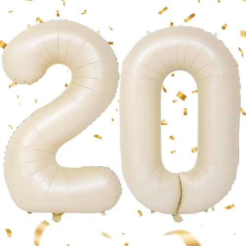 Luftballon Zahlen 20 Beige,40 Zoll Beige Luftballon 20，Sandweiß Zahlenballon 20 Helium Ballon Folienballon 20. Geburtstagsdeko for Mädchen Jungen Birthday Party Geburtstag Dekor