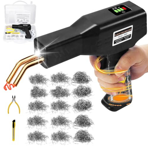 SGZIOO 200W Soldador e Plastico, USB Recargable Soldador Plastico con 5000 mAh, Pistola Soldar Plastico con 1050 Piezas Grapas, Soldar Plastico para La Reparación de Piezas de PláStico Automotrices