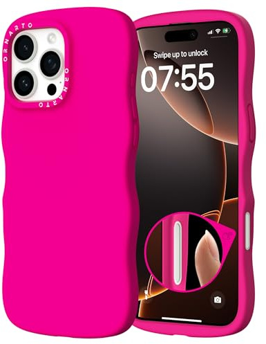 ORNARTO for iPhone 16 Pro Max Case 6.9, Wavy Silicone Cover-Hot Pink | Compatible with MagSafe,Unique Wavy Design,Comfortable Non-Slip Grip,Reinforced Corners,Shockproof Protection