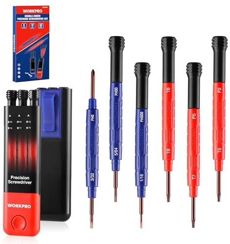 WORKPRO 6-delad precisionsskruvmejselsats, 12 storlekar mini skruvmejslar | Platt/Phillips/Torx/pentalobe, dubbla spetsar, precisionsreparation för glasögon och elektronik