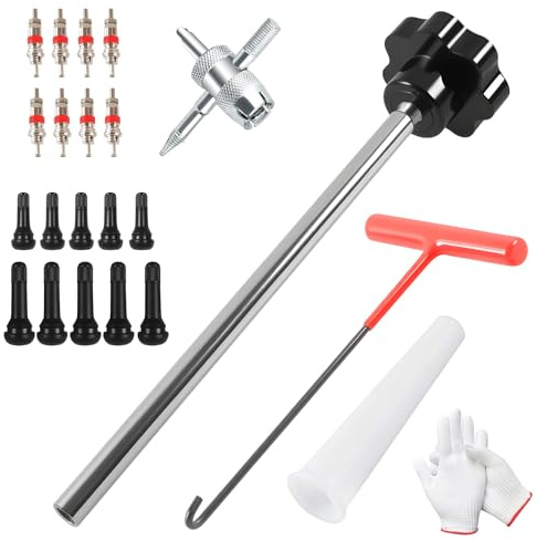 LURICO Kit d'outils de changement rapide de valve de pneu de 23 pièces pour réparation de noyau de valve et retrait de valve de pneu pour voiture, camion, moto, avec 5 TR413 et 5 TR414