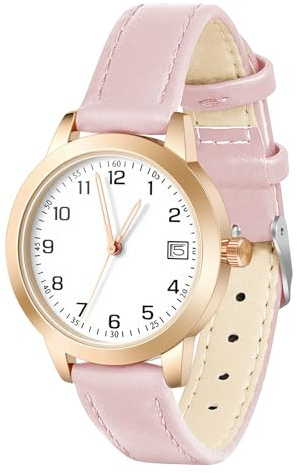 OFFCUP Montre pour Femme, Montre Femmes Bracelet en Cuir, Montre Analogique Quartz, Montre de Poignet pour Ladies Mode Élégant pour Femmes Filles (Rose)