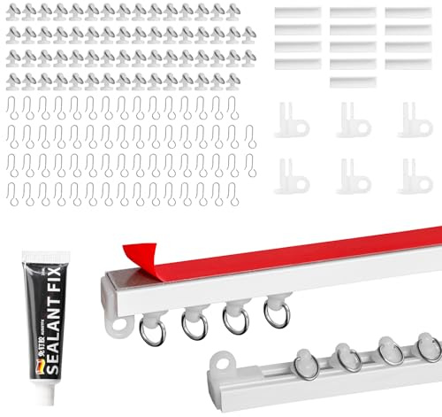 5.7 Meter Selbstklebende Vorhangschiene, 14 * 41cm Deckenvorhangschiene | Gardinenschiene Ohne Bohren, Vorhangschiene Deckenmontage für Fenster, Schlafzimmer, Duschen, Schränke und Wohnmobile