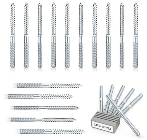 eupdd 20 Pièces Vis Double Filetage M10 x 80 mm: Vis à Double Filetage, Boulons de Suspension Torx, Bois Goujon Tige Filetée pour Assemblage de Meubles et Fixation