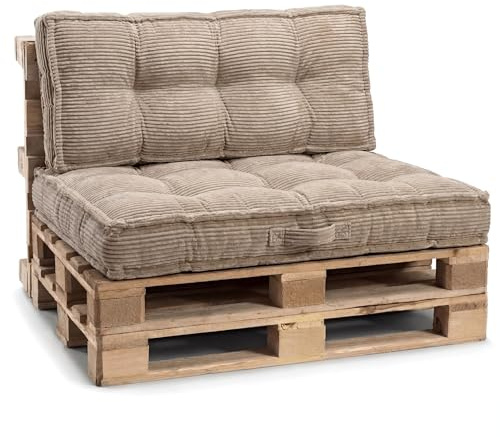 Gutekissen® Palettenkissen mit Tragegriff, Gartensofakissen, gefüllt mit zerkleinerter PU-Schaumstofffüllung, viele Farben und Größen PPLU (Beige, Set (Sitzkissen 120x80 +Rückenlehne 120x40))