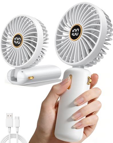 Handheld Fan Portable Hand Held - Rechargeable Mini Battery Powered Travel | USB Charging, Small, Electric, Folding Foldable Powerful Personal Pocket Cooling Desk Holiday Quiet Silent for Women Handbag