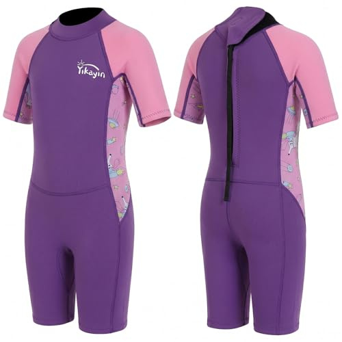 Yikayin Combinaison en néoprène pour enfants, 2,5 mm, pour garçons et filles, shorty thermique UPF50+, maillot de bain arrière pour les cours de natation, la plongée, le surf et la plongée avec tuba
