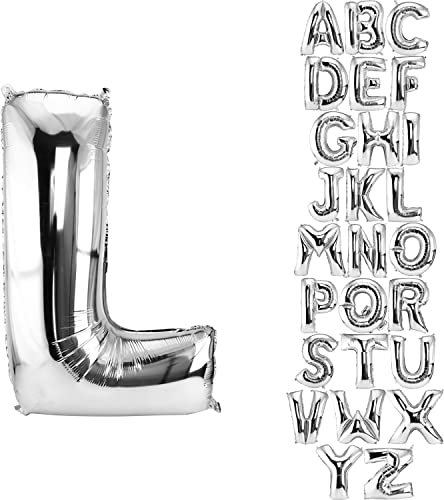 DekoRex Folienballon Silber 100cm Luftballon Geburtstag Hochzeit Deko (Buchstabe L)