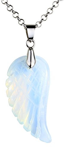 JSDDE Edelstein Charm-Anhänger Reiki Healing Stein Carved Flügel Engelsflügel Anhänger Halskette Glückbringer Pendant Opalite