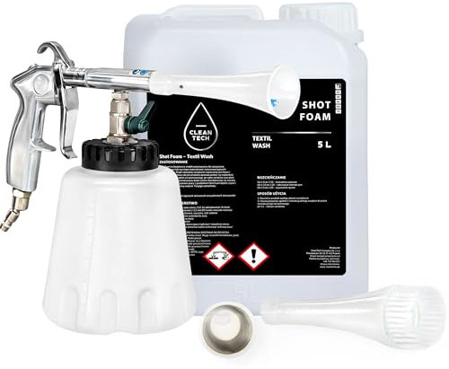 BenBow Druckluft Reinigungspistole PRO Blue Storm mit 5L CLEANTECH CO Polsterreiniger-Konzentrat – ideal für professionelles Auto Detailing – effiziente Reinigung von Autositzen, Polstern, Textilien