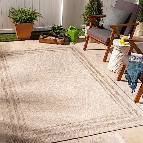 Surya Outdoor Teppich wetterfest, Colos - In und Outdoor Teppich für Balkon 200x275 cm, Terrasse, Garten, Küche - Outdoor Teppich Boho Style, Teppich für draußen - Teppich Elfenbein und Beige