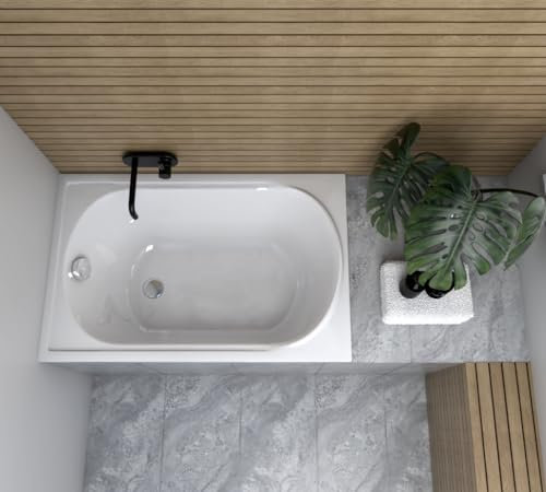 ECOLAM® Badewanne Mini Polimat kleine Wanne Rechteck Acryl weiß 100x65 cm + Ablaufgarnitur Ab- und Überlauf Automatik Füße Silikon