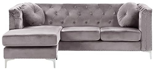 Beliani Elegantes Ecksofa aus Samtstoff rechtsseitig grau Flen