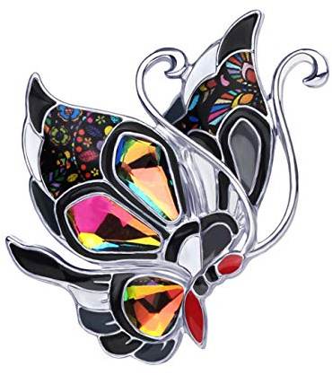 DOWAY Broche Papillon En Émail Avec Strass Pour Femme Cadeaux Pour Papillons De Mode (Noir)