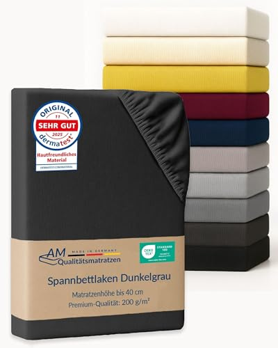 AM Qualitätsmatratzen Premium Spannbettlaken 80x160cm Boxspringbett (200gsm) in Dunkelgrau - Made in Germany - Oeko TEX zertifiziertes Spannbettlaken 200x220 Wasserbett - 40cm Steghöhe