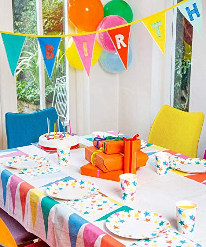 Talking Tables Rainbow Fabric Table Cover | Rectangular Kids Party Tablecloth with Bunting Design, Reusable, Unisex Decorations for Birthday, Garden, Picnic, BBQ, Festival Theme, Pride,200 x 140 cm