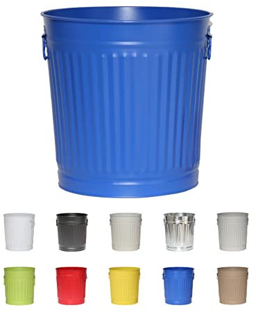 Jinfa | Cubo de basura de metal con asas | Contenedor vintage para interiores, reciclaje | Sin tapa | Azul | Tamaño: L | 36 cm de diámetro, 36,5 cm de altura | Volumen: 35 Litros