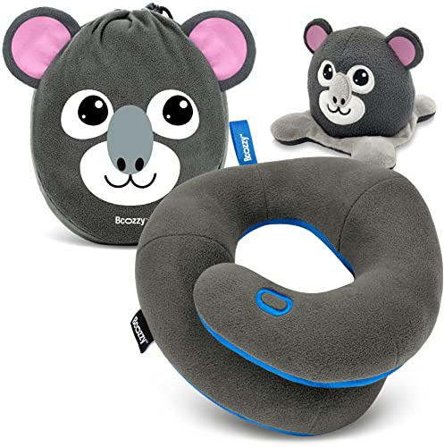 BCOZZY Kids Chin Supporting Travel Pillow for 3-7 Y/O- Stops the Head from Falling Forward- Comfortable Road Trip Essential. Soft, Washable, Small Size, Gray, Koala Bag