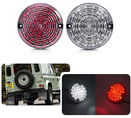 njssjd Defender Upgrade LED Nebelscheinwerfer - 2 Stück 95mm Rund Klar + Rote Linse Led Weißes Rückfahrlicht Rote Nebelschlussleuchte für Land Rover Defender 2001-2016 Defender Cabrio 1990-2016