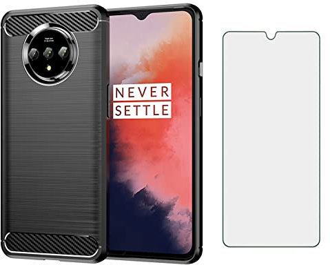Asuwish Handyhülle für OnePlus 7T Hülle mit Glas Folie Panzerfolie Schutzfolie und Extra Dünn Silikon TPU OnePlus7T Slim Handy Hüllen Schutzhülle Phone Case Schwarz