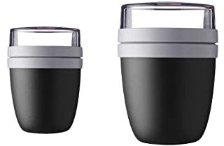 Mepal - Lunchpot Ellipse Duo Pack - Praktischer Müslibecher, Joghurtbecher, to Go Becher - Geeignet für Tiefkühler, Mikrowelle & Spülmachine - 300 & 500 ml - Old Nordic Black