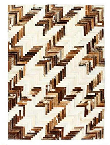 Teppich Echt Leder Patchwork 160x230 cm braun/weiß Home & Garden Decor Teppiche