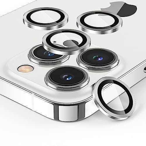 SPARIN 4 Pièces Protection Objectif Caméra Arrière Compatible avec iPhone 13 Pro et iPhone 13 Pro Max Caméra Verre Trempé, Clarté HD, Argent