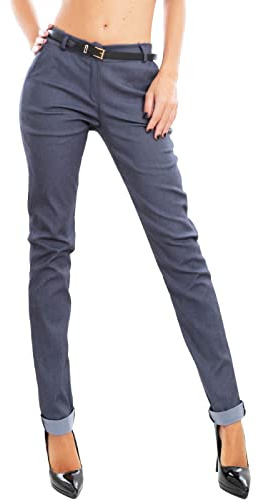 Toocool Damen-Klassik-Stoffhose, Elegante Stoffhose mit niedriger Taille, Taschen und Gürtel, Roman Damen-Sommerhose, Hose Damen AS-28251 [M, Jejahre]