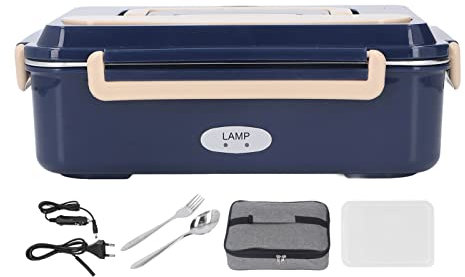 Fockety Elektrische Lunchbox Speisenwärmer, 2 in 1 Tragbare 1,5 L Herausnehmbare Edelstahl Lunchbox mit Gabel, Löffel, Tragetasche, 2 Gitter Speisenwärmer Heizung für Auto, LKW, Zuhause, Arbeit,(#1)