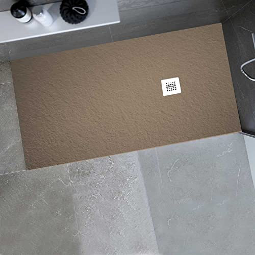 Gresinex® - Plato de Ducha en Resina y Cargas Minerales Aligeradas- Cuero Ral 1019 - NUEVA TEXTURA PIZARRA - Antideslizante Grado 3 - (80x90)