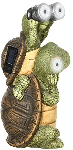 Outsunny Vivid 2 Tortoises Garden Statue with Solar LED Light, Outdoor Ornament Art Sculpture Home Decoration for Porch, Deck, Grass