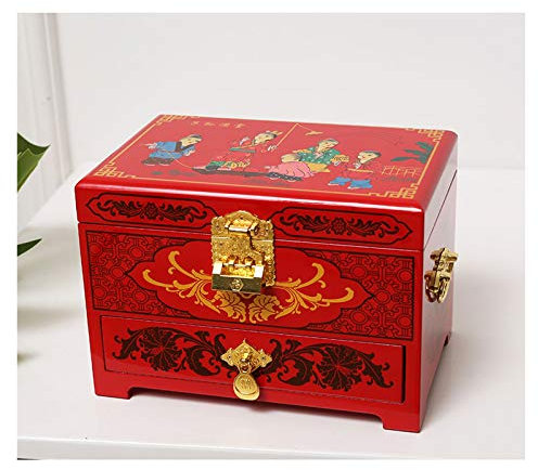 SUNESA Schmuckkästchen Antiker Schmuck-Box Oriental Holz Schmuckschatulle Kasten-Speicher mit rotem Lack Spiegel von Hand bemalt Geschenk for Familie Freunde Schmuck-Organizer (Color : E)