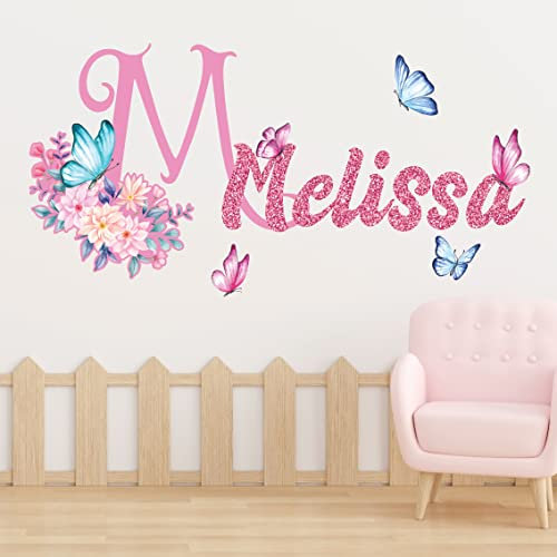 Adesivi da parete personalizzato con nome - Farfalle e fiori decorativi per la stanza dei bambini - Stickers dei Bambini - Adesivi Nomi