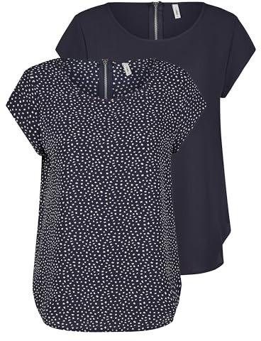 ONLY Tshirt Damen Regular Fit ONLVIC 2er Pack Rundhals Kurzarm Bluse Top | Sommer Basic Muster Einfarbig Weiß Schwarz Grün Rose Blau 34 36 38 40 42 44