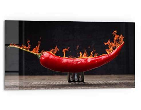 DEQORI Küchenrückwand Glas | Motiv Brennende Chilischote | 80x40 cm | Bad- oder Herd-Rückwand | Herdblende Spritzschutz für Küche & Badezimmer | moderne Deko für Fliesenspiegel