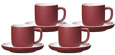 Ritzenhoff & Breker Jasper Espressotassen mit Untertassen, 4er Set, Beere, 240 ml, Espressogeschirr mit Soft-Touch-Haptik & Mattglasur, Spülmaschinengeeignet