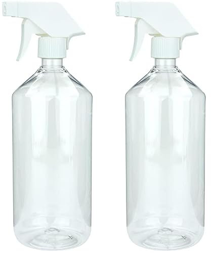 mikken 2 botellas pulverizadoras de plástico PET de 1000 ml para productos de limpieza, plantas, pelo, etc