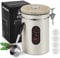 ROCKY&CHAO 1800ML Airtight Coffee Canister with Date Tracker Transparent Window, 22.8OZ Coffe Beans Storage with 30ML Measure Spoon&4 co2 Valve, Kitchen Food Storage Container, Black