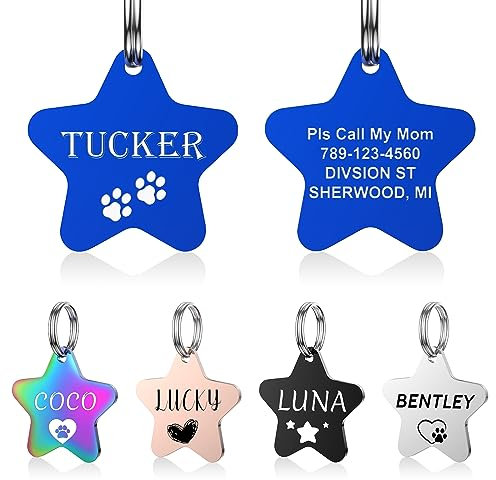 YEHANTI Hundemarke mit Gravur - Hundemarke Personalisiert mit Name, Telefonnummer und Adresse, Edelstahl Namensschild für Halsband, Anhänger Marke für Hunde, Katzen und Welpen (Pentagramm)
