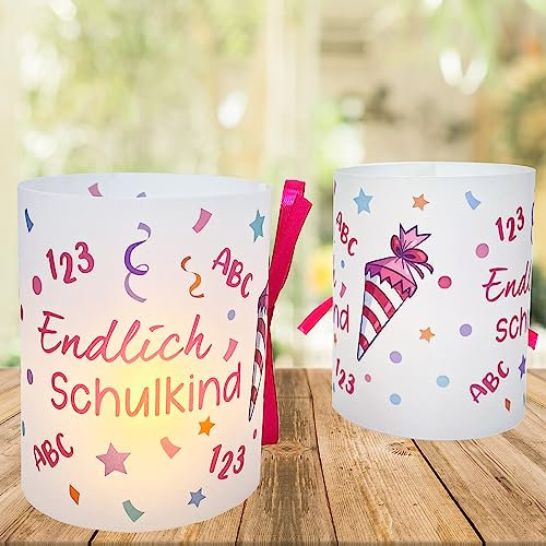 JOYEASE 12 Rosa Windlicht Tischdeko Einschulung, Schulanfang Endlich Schulkind Deko Mädchen, Motiv Schultüte