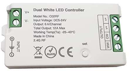 Vrabocry C02RF 2.4Ghz CCT LED Controller für CCT Tunable Dual White 2700K-6500K LED-Streifen Arbeit mit Tuya Gateway LM007 RF-Fernbedienung Dimmer