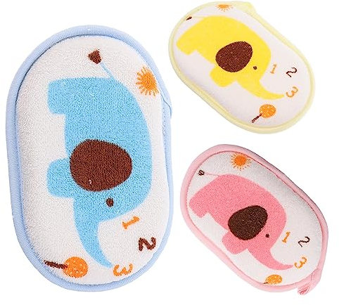 KOMBIUDA 3 Stück Babybadeschwamm mit Baumwolle Cartoon Elefantenmotiv für Kleinkinder Einfache Handhabung und Sanfte Reinigung Beim Baden Zufällige Farbe