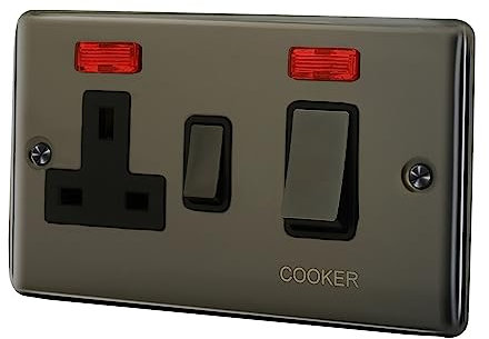 ASAB 45A Cooker Panel with Neon PGM 33841 Black Nickel High Power Rating with LED Power Indicator Standard 3 Pin UK Plug Socket Easy Installation Cooker Panel Design Durable and Long Lasting