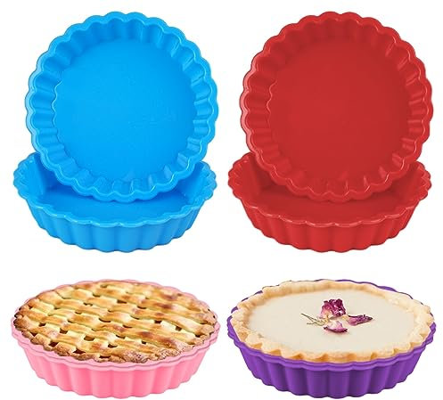 8 Pièces Moule à tarte Silicone, 11cm Moule Tartelette Silicone Antiadhésif Plat a Tarte Silicone, Moules à Tarte en Silicone, Moule Mini Tartelette Moule Mini Quiche pour Cheesecakes, Tartes, Quiches