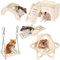 Cozlly 5 Piezas Juguetes para Hámsters de Madera, DIY Hámster Casa de Madera, Puente, Columpio, Balancín, Hámster Hideout, Accesorios Jaula Hamster para Conejillos de Indias Chinchillas Jerbos Ratas