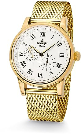 Kronsegler Epilog Herren Automatikuhr Gold weiß Milanaise | Durchmesser 40 mm, Dicke 11 mm, dezentrale Sekunde, römische Ziffern