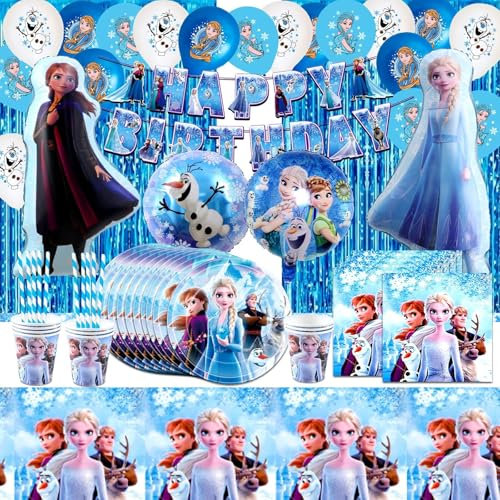 78 Pcs Anniversaire Vaisselle, Anniversaire, Reine Des Neiges Fille, Fête Décorations, Nappes, Serviettes, Drapeaux, pour Groupes de 10 Personnes