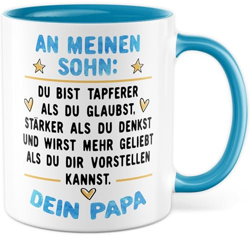 Papa Sohn Tasse Geschenk Kaffeetasse Vater Geschenkidee Motivations-Spruch Kaffee-Becher Inspiration Geburtstag Weihnachten Kind Junge
